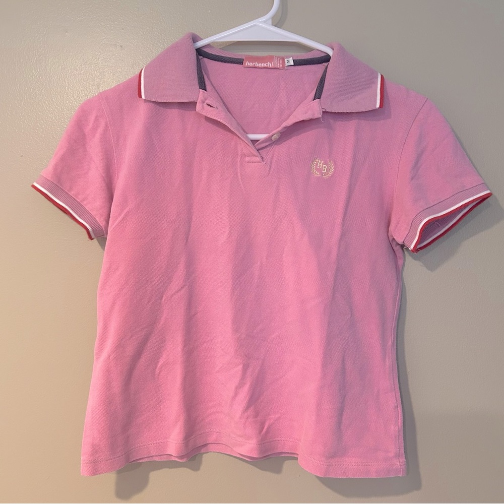 3/$25 Pink polo cropped herbench baby tee preppy athleisure y2k 2000s